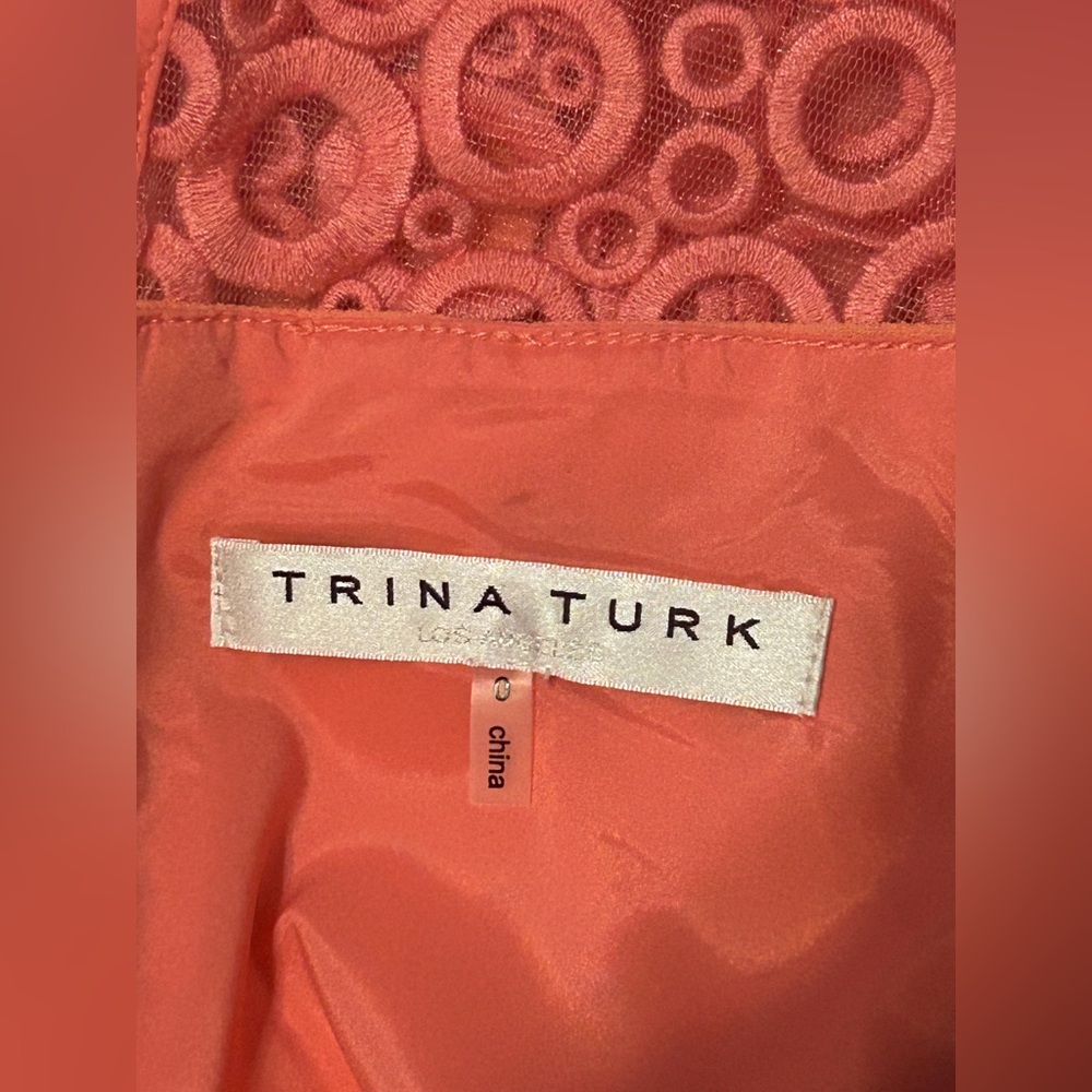 Trina Turk 0 Coral Pink Embroidered Sheath Cocktail Party Dress Elegant Boho - Picture 5 of 10